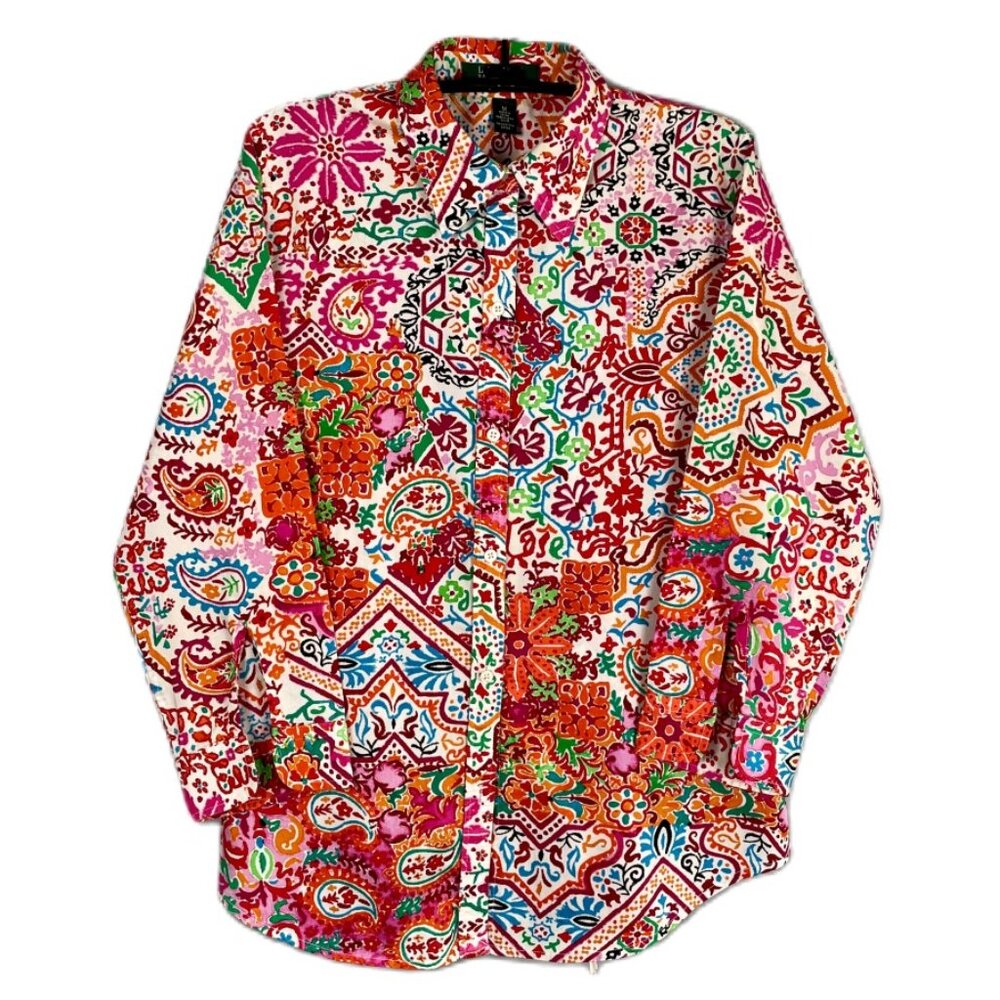 LAUREN RALPH LAUREN Multi-Color Button-Down Shirt - Size (M)